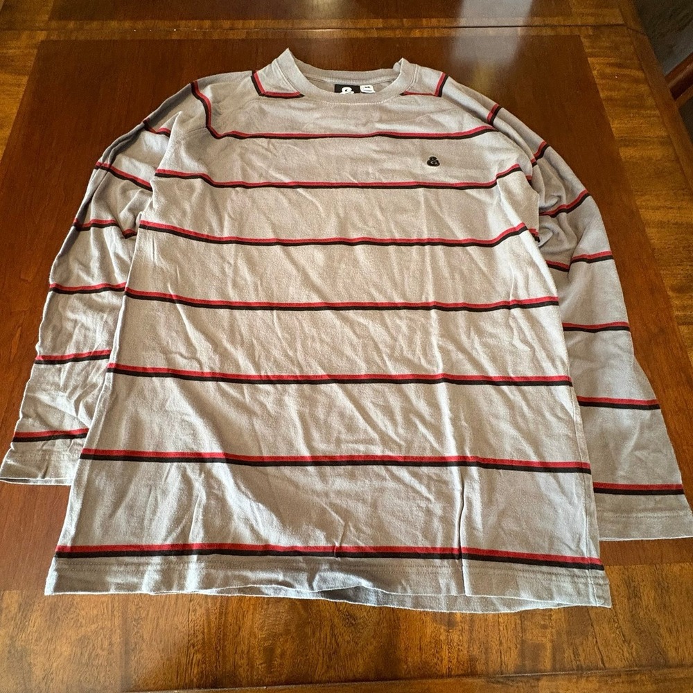 Expedition One Striped Long Sleeve Shirt Gray Red Skate Streetwear‎ Tee